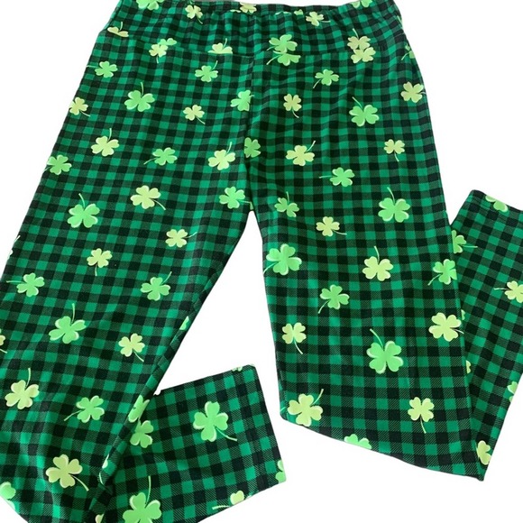Plaid Lucky Charm Clover Legging . St. Patrick’s Soft Pant - Picture 3 of 9